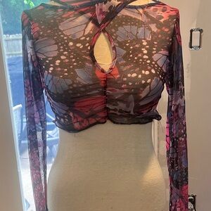 PrettyLittleThing Purple Red Crop Blouse